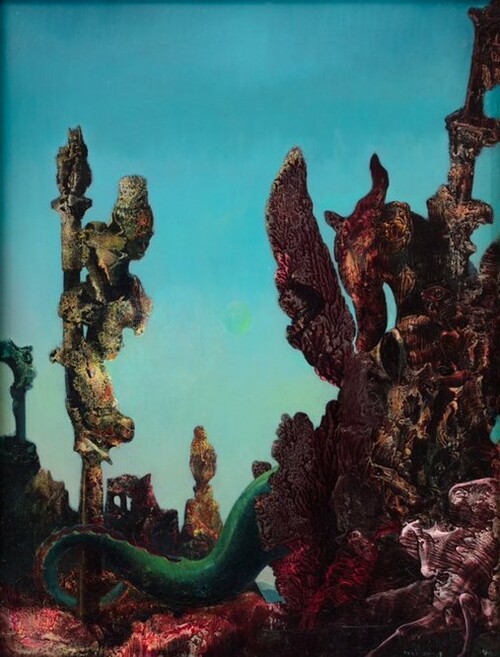 Max Ernst (German, 1891–1976), The Endless Night, 1940. Oil on canvas,  24 1/4 x 18 1/4 in. Loan courtesy of the Parker Foundation.
