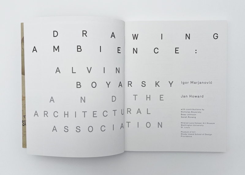 Interior spread of the book "Drawing Ambience: Alvin Boyarsky and the Architectural Association"