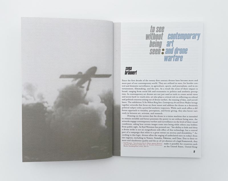 Interior spread of the book "To See Without Being Seen: Contemporary Art and Drone Warfare"