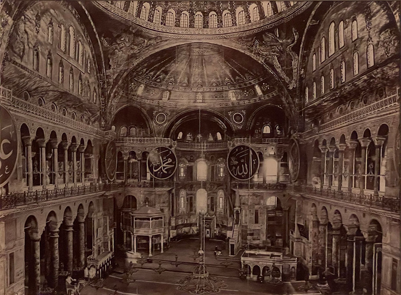 Attributed to Sebah & Joaillier (Ottoman studio, active 1888–1908), Untitled (Interior of Hagia Sophia), c. 1880s–c. 1890s. Albumen silver print. Gift of Laurie Wilson, Robert Frerck, and family, 2015.